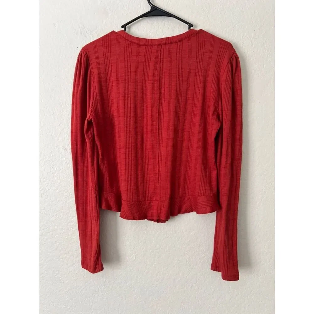 Like New! Anthropologie Pilcro Ribbed Knit Button Front Puff Sleeve Top in M